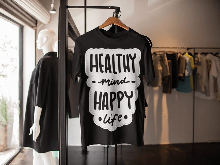 Healthy Mind Happy Life Black Unisex T-Shirt product image (2)