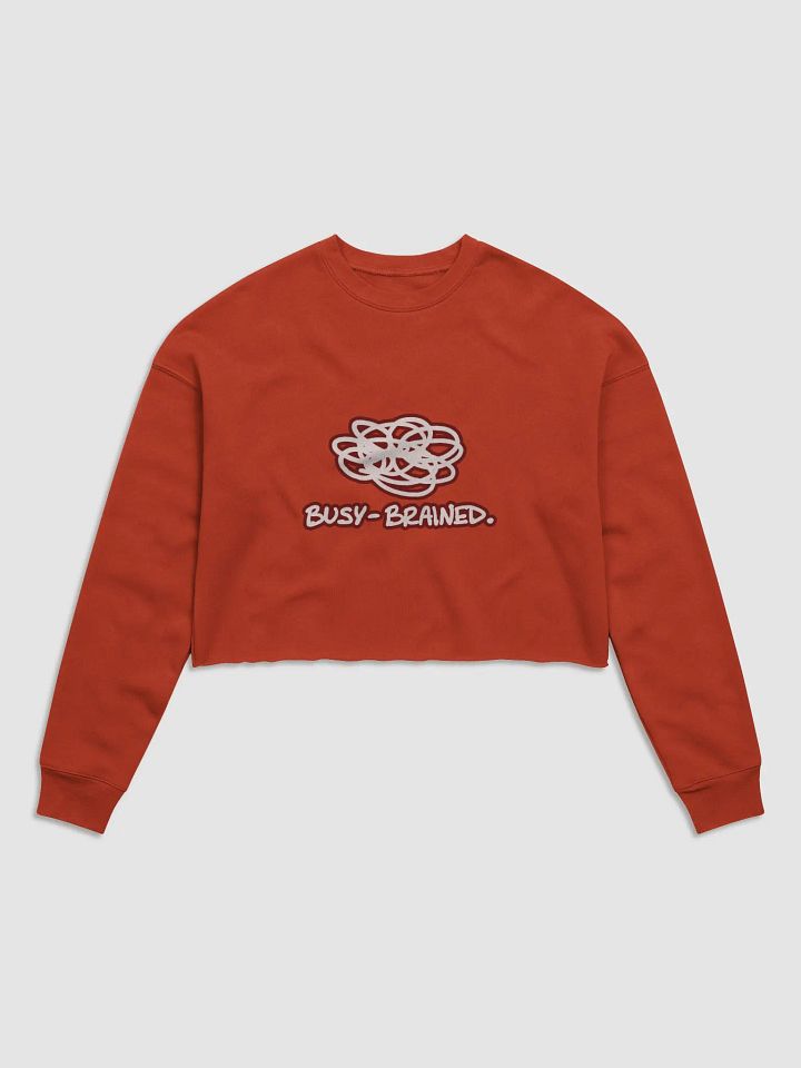 BUSY-BRAINED (lined design, #6D1616) Women's Fleece Crop Sweatshirt product image (10)