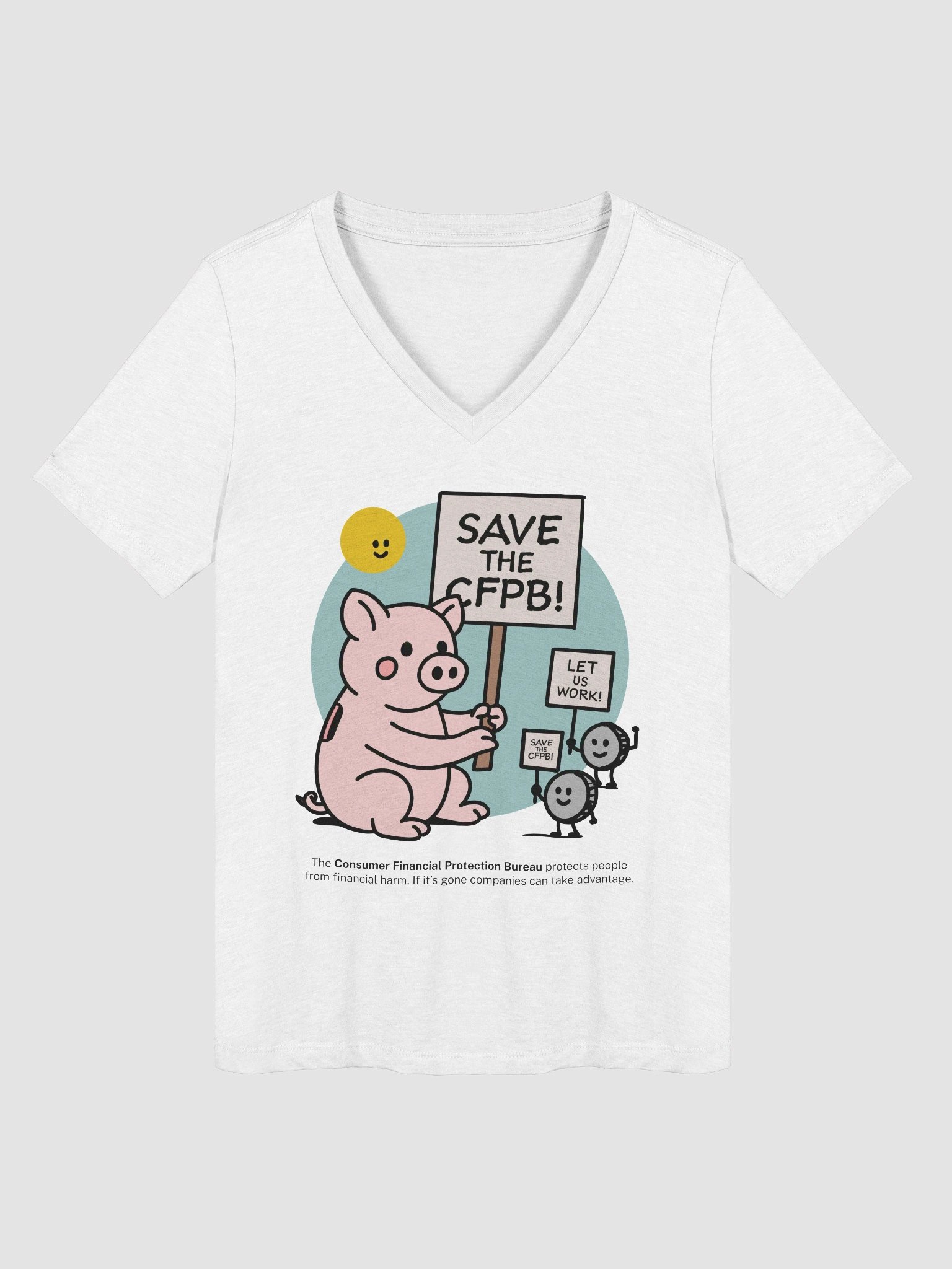 CFPB Piggy Bank Picket Women's Cut V-Neck T-Shirt product image (14)
