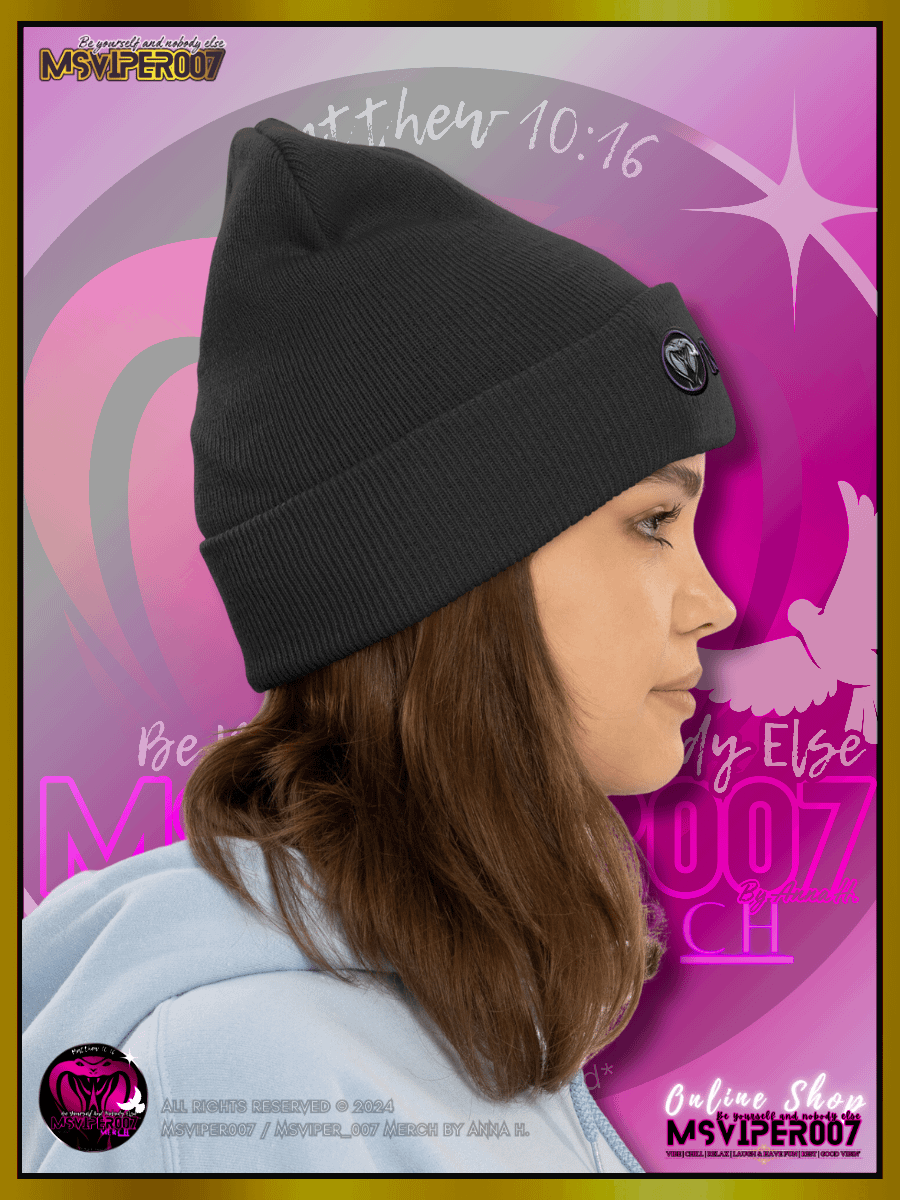 Cuffed Beanie [ Embroidered Design(s) ] - "MsViper_007™ Brand [purple/blk/V1] - Support&Sport" Stylish Beanie by Anna H. product image (5)