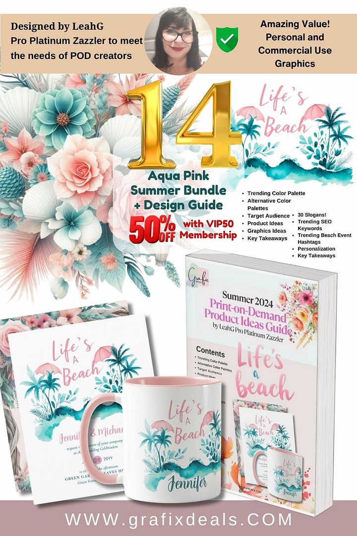 Aqua Pink Floral Graphics Commercial Clip Art plus Zazzle Summer Print on Demand Trends Niche Design Guide product image (1)