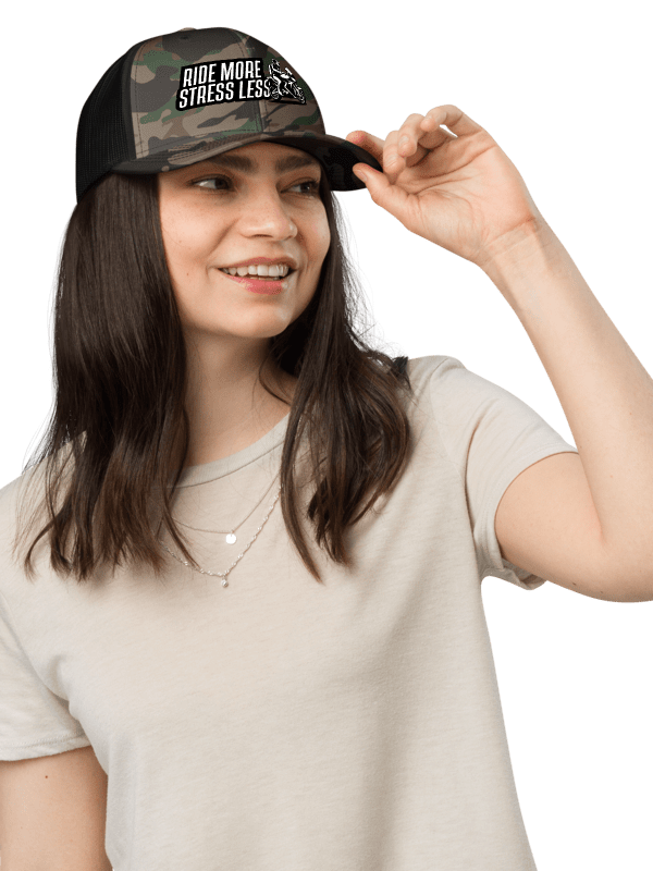 Stress Less Camo Trucker Hat | Ride more stress less product image (1)