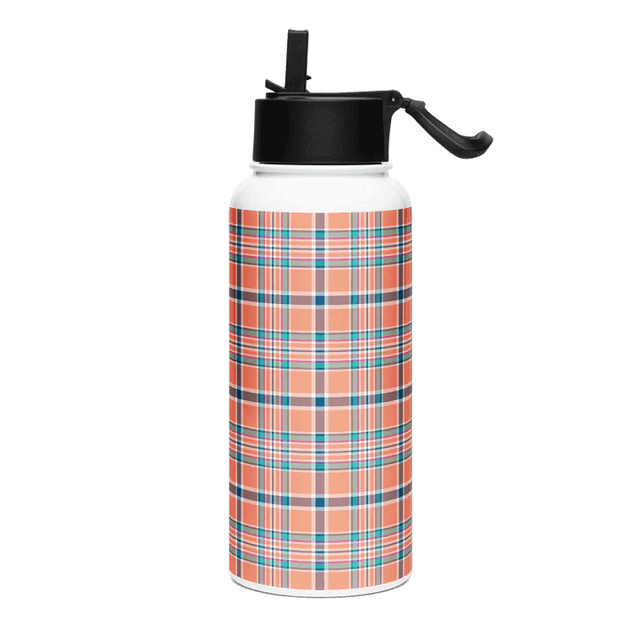Orange Coral and Blue Plaid Water Bottle product image (2)