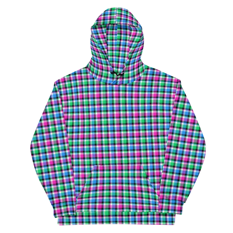 Magenta, Bright Green, and Blue Plaid Hoodie product image (6)