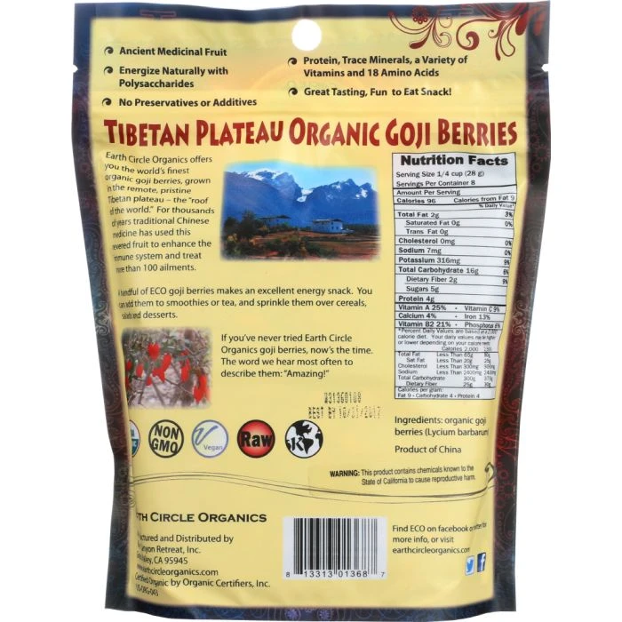 EARTH CIRCLE ORGANICS: Goji Berries Tibetan Plateau Raw, 8 oz product image (2)