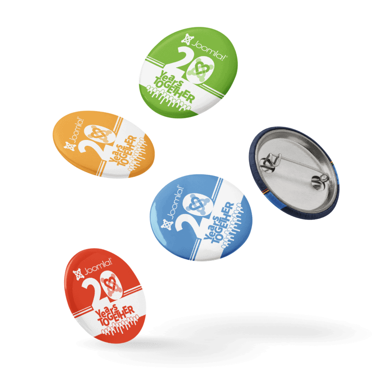Joomla! 20th Anniversary Edition<br /> — JColours Set of Pin Buttons — <br />1.25″ (31.25 mm) product image (4)