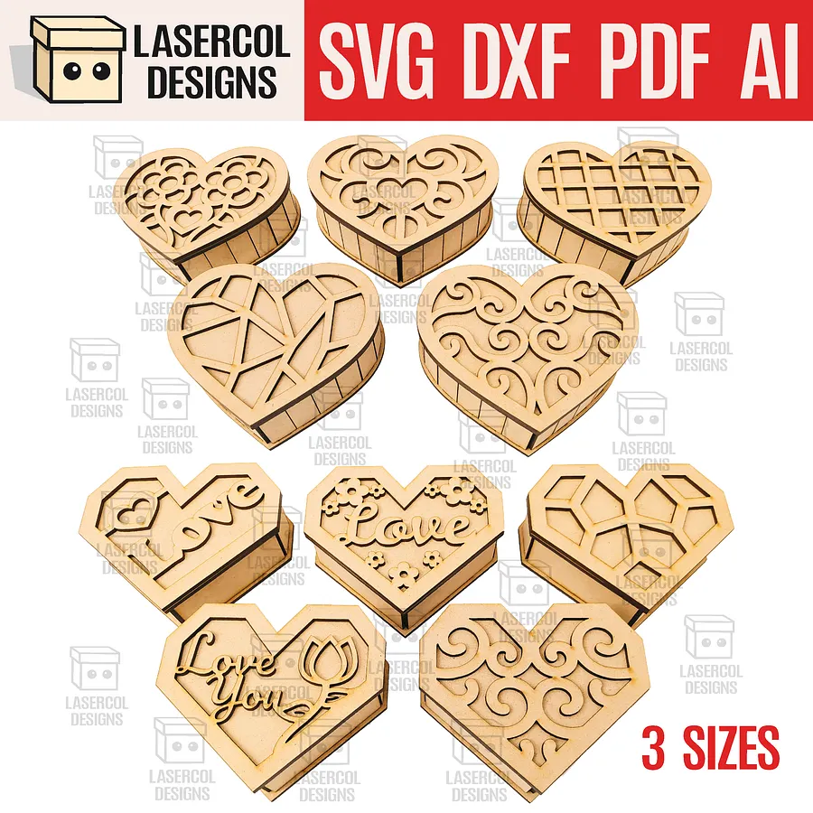 Heart Shaped Boxes Bundle - Laser Cut Files product image (1)