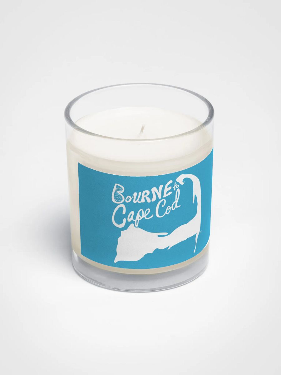 BOURNE to Cape Cod™ | Beach Vibes Candle | Unscented Soy Wax in Glass Jar | White Logo on Deep Sky Blue product image (2)