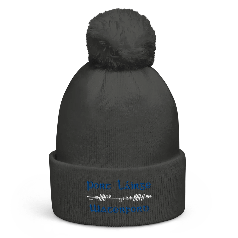 Waterford/Port Láirge, Orthodox style Ogham, blue and white, embroidered Pom-Pom Beanie product image (4)