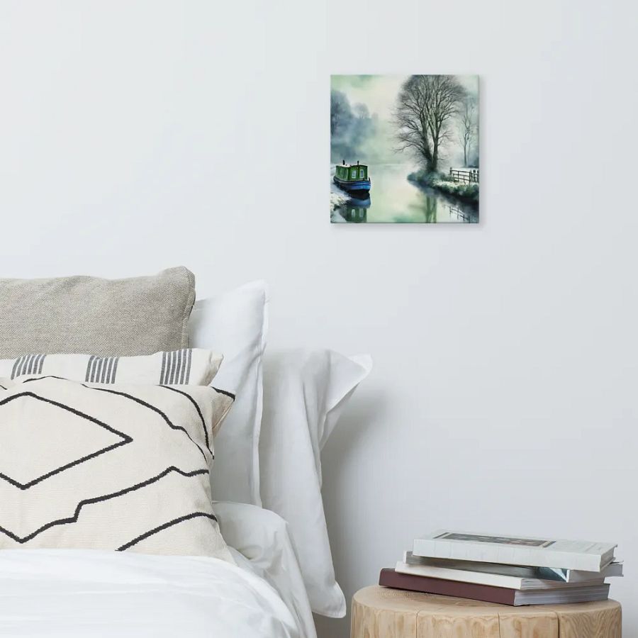 Narrow Boat In Winter Watercolour Wall Art product image (6)