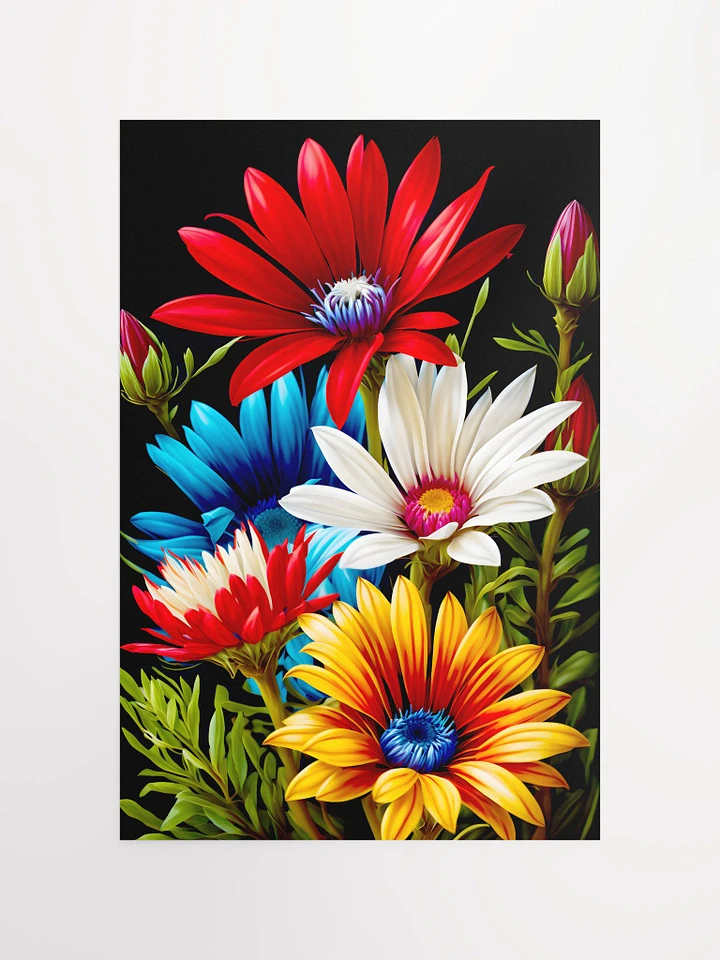 Gazania Flowers in Shades of Red Blue White Yellow Garden Flowers Matte Poster product image (2)