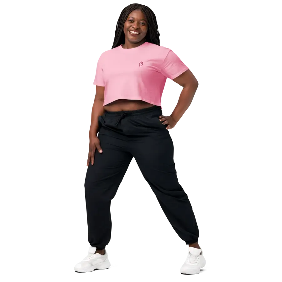 EXCLAIMING MENTALLY (L.C. pink) embroidered cotton crop top product image (10)