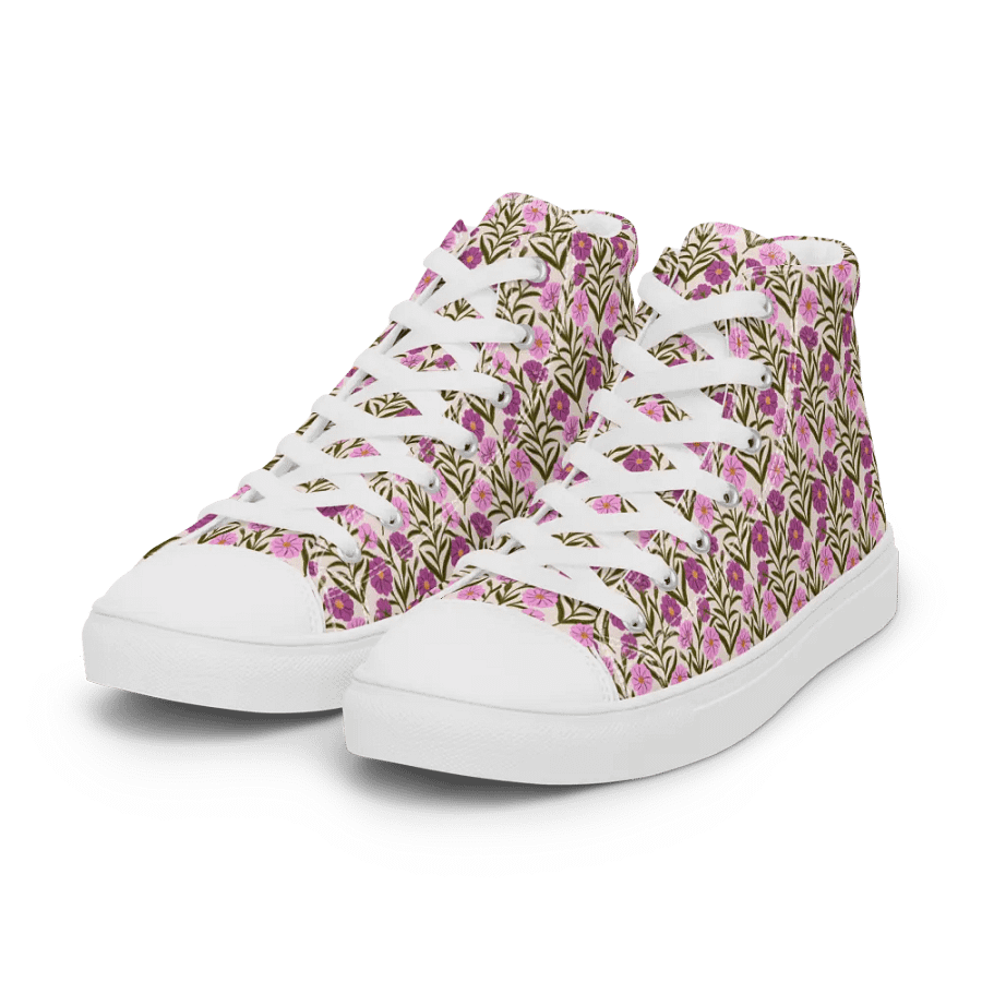 Corncockle Bouquet - Pink and Green - Women High Top Canvas Shoes product image (8)