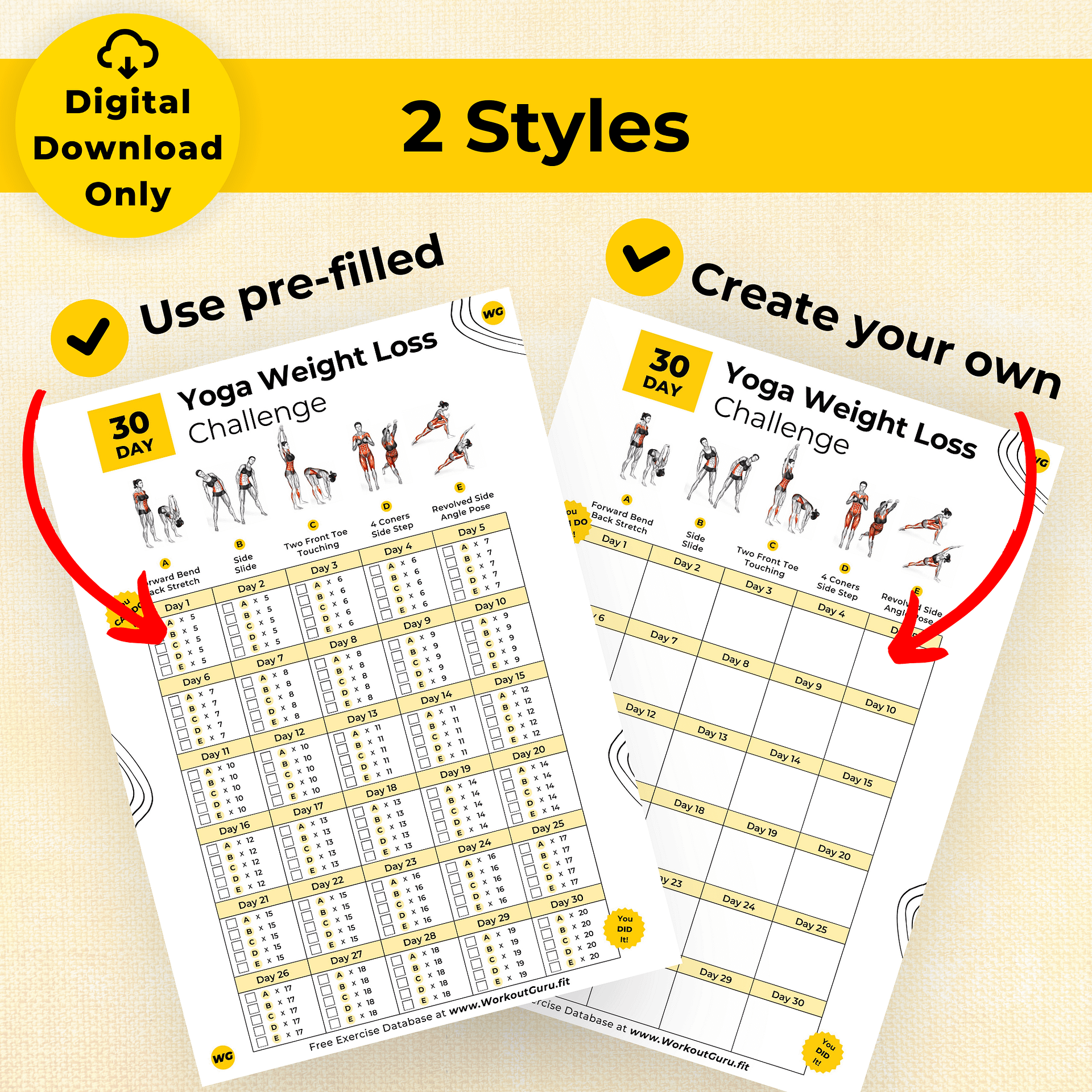 30 Day Yoga Weight Loss Challenge - Printable Workout Tracker product image (3)
