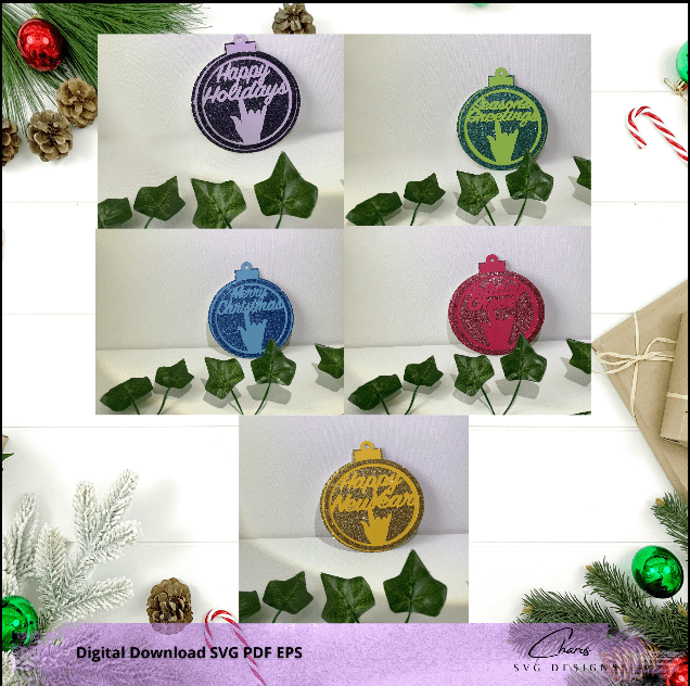 Layered I Love You in ASL Holiday Ornaments SVG Bundle product image (1)