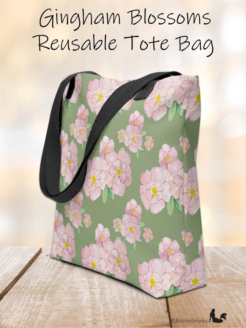 Gingham Blossoms - Med Pink Flowers on Green product image (1)