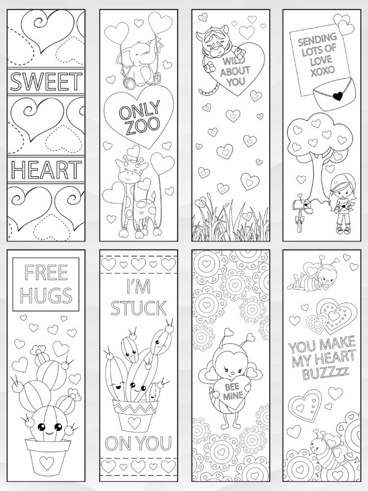 Printable Valentine’s Day Coloring Bookmarks - 2