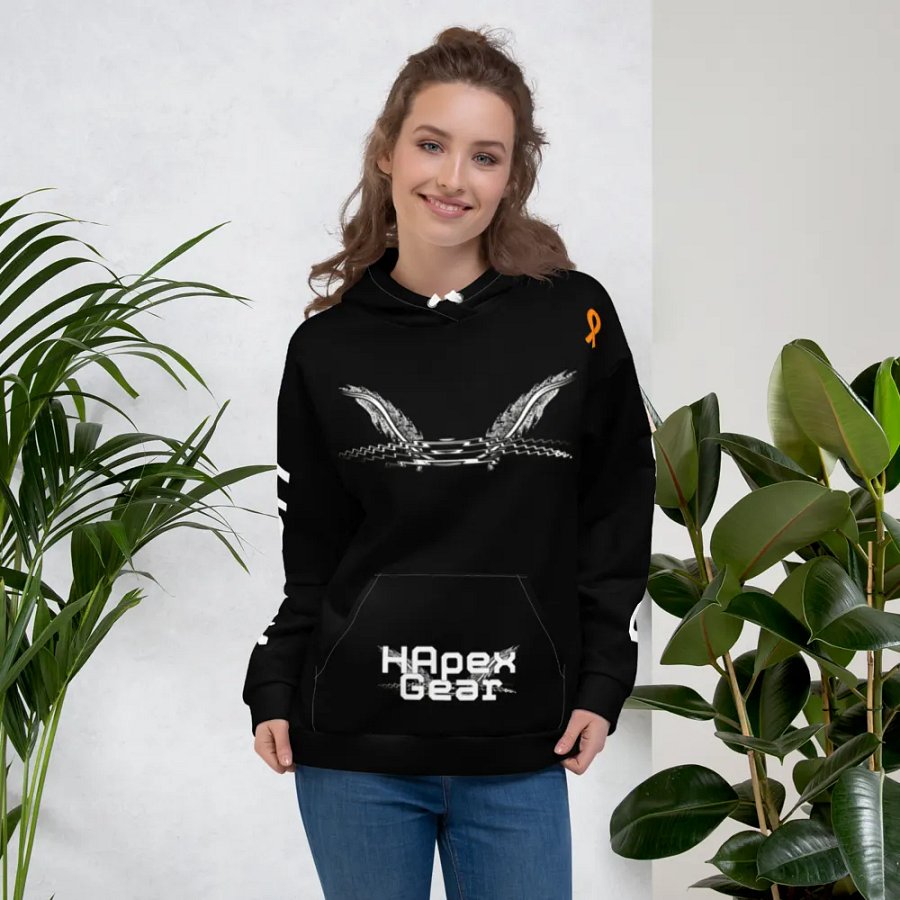 White HApex Gear White Logo Cancer Awareness Orange Ribbon. Black Recycled Unisex Hoodie product image (5)