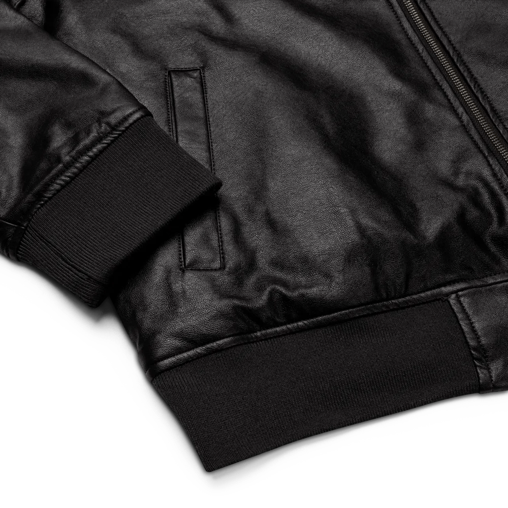 EXCLAIMING MENTALLY (sm. design) monochrome black faux leather jacket product image (9)