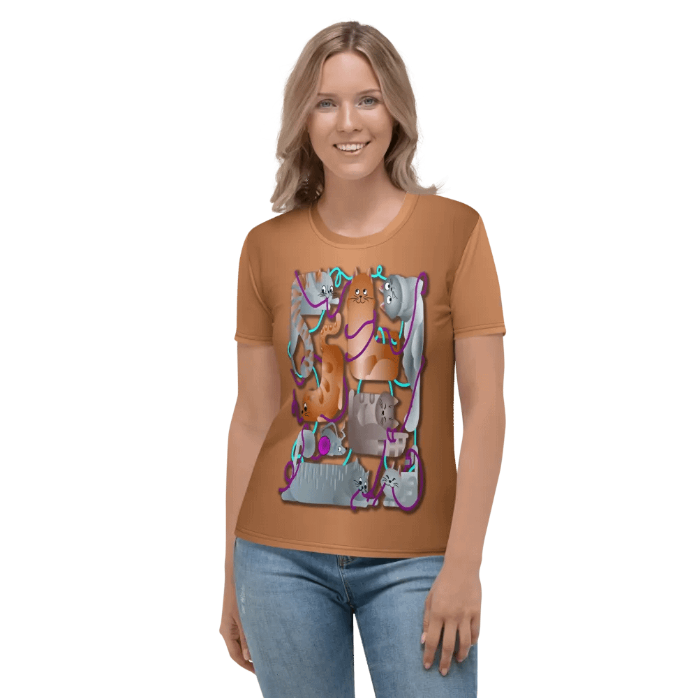 Cats Playing with Yarn All Over Print T-shirt product image (2)