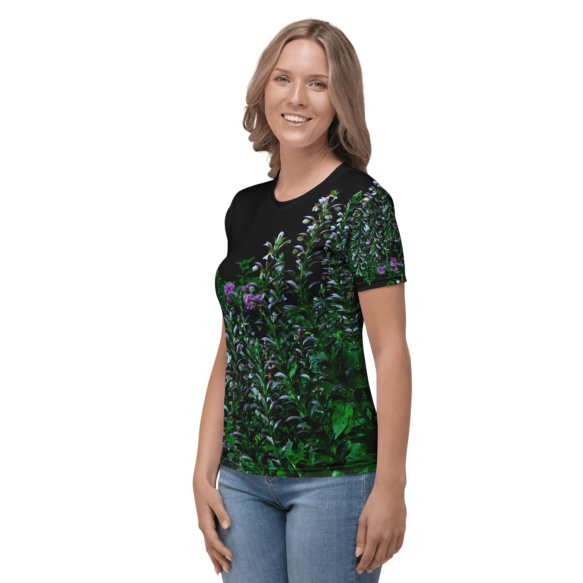 Damen T-Shirt mit Rundhalsausschnitt - Blumenkontrast product image (3)