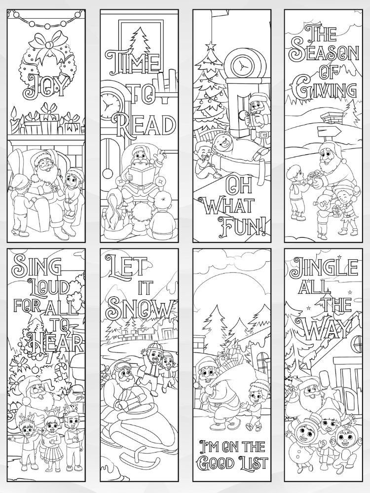 Printable Santa Claus Christmas Coloring Bookmarks for Children - 2