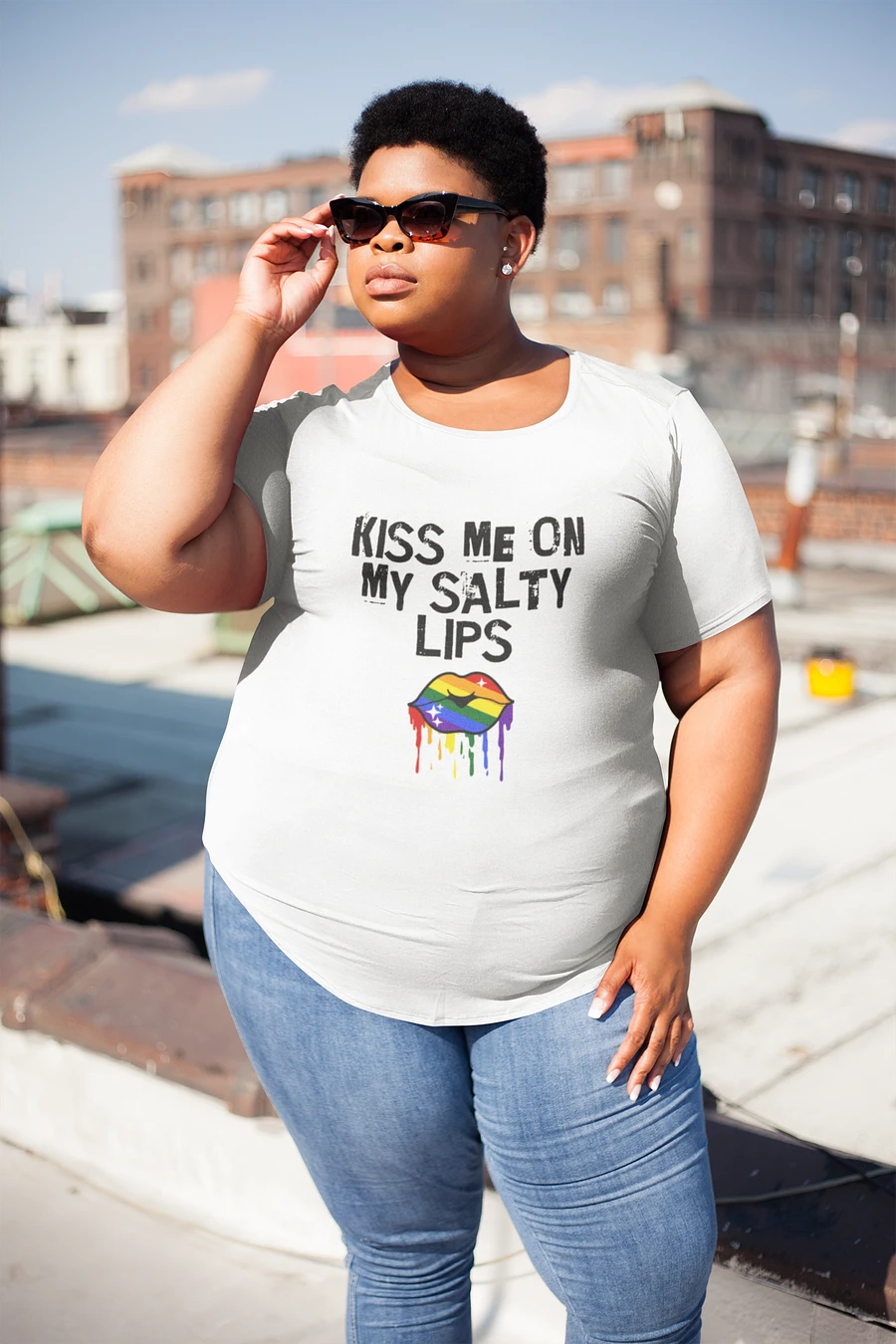 LGBTQ+ T-Shirt - Kiss Me On My Salty Lips Rainbow (White) product image (4)