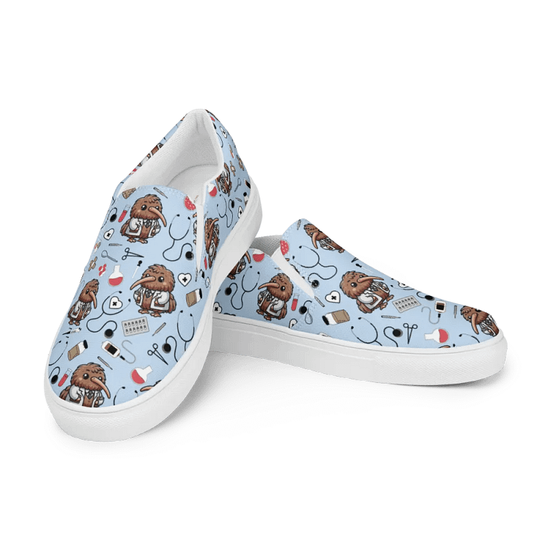 Cute Medical Kiwi Slip-On Canvas Shoes (Blue)