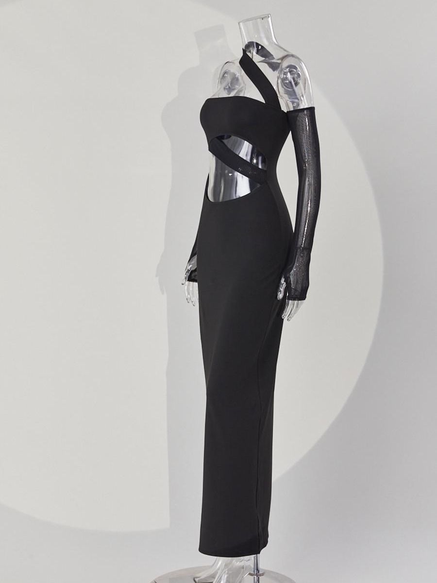Wholesale high quality slight stretch solid slim hollow sexy maxi dress (with sleeves) product image (8)