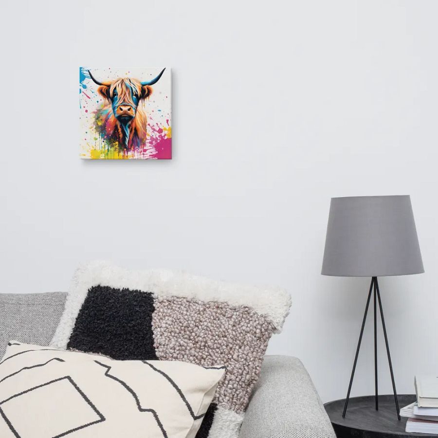 Multi Coloured Paint Splash Highland Cow Wall Art product image (12)