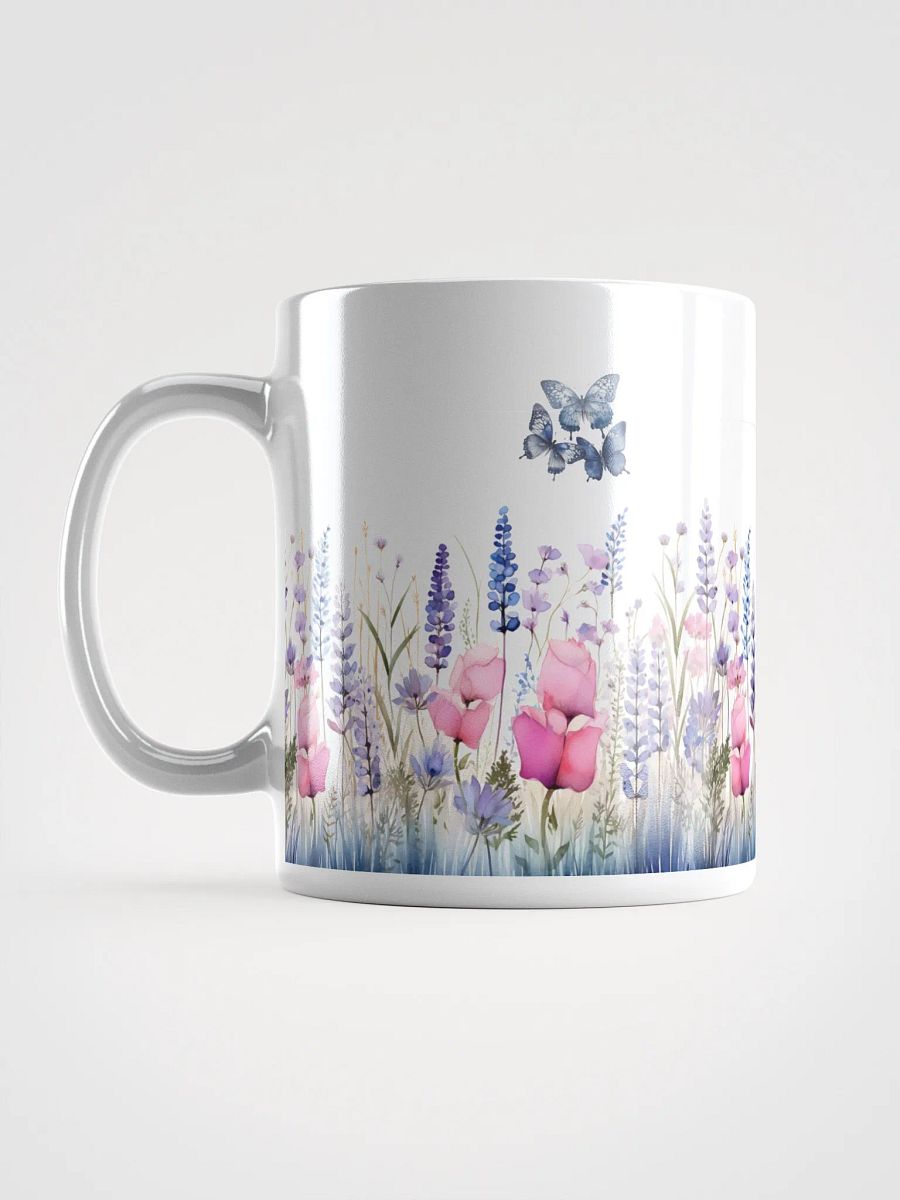 Pastel Wildflower and Blue Butterflies White Mug product image (6)