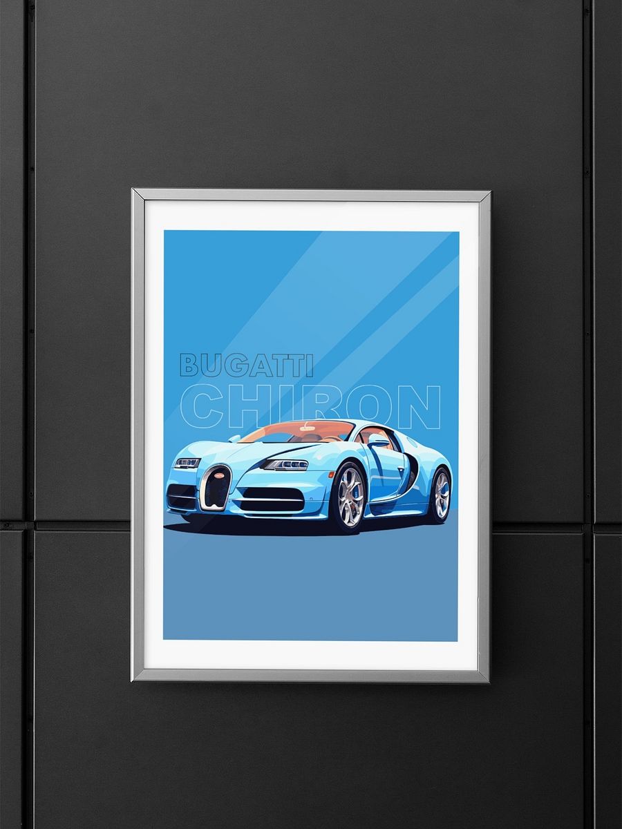 Sleek Bugatti Chiron Poster, High-Performance Luxury Sports Car Art, Exquisite Automobile Illustration, Modern Supercar Wall Decor product image (5)