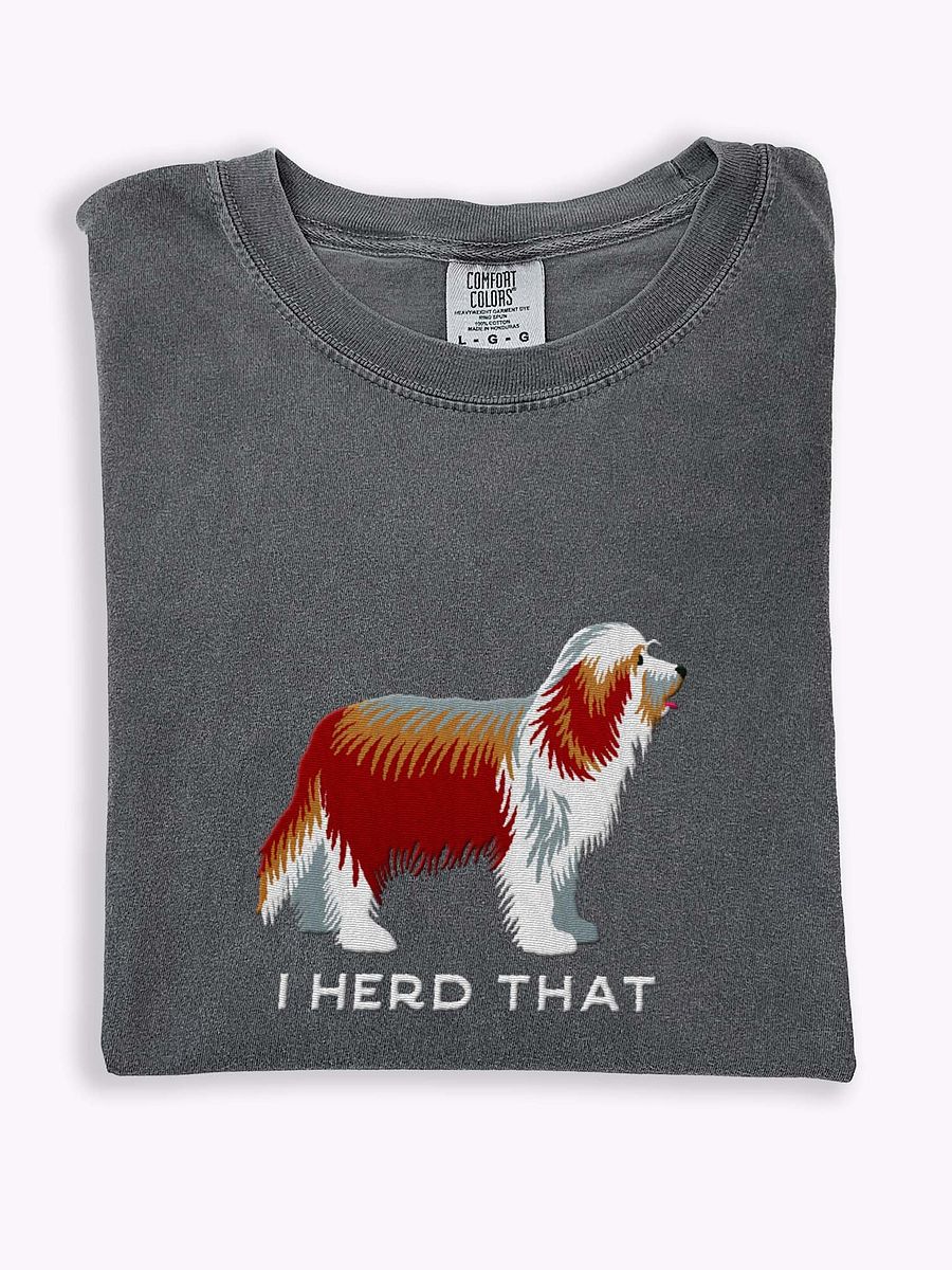 I Herd That T-Shirt(Embroidered) of a Bearded Collie(Red) product image (1)