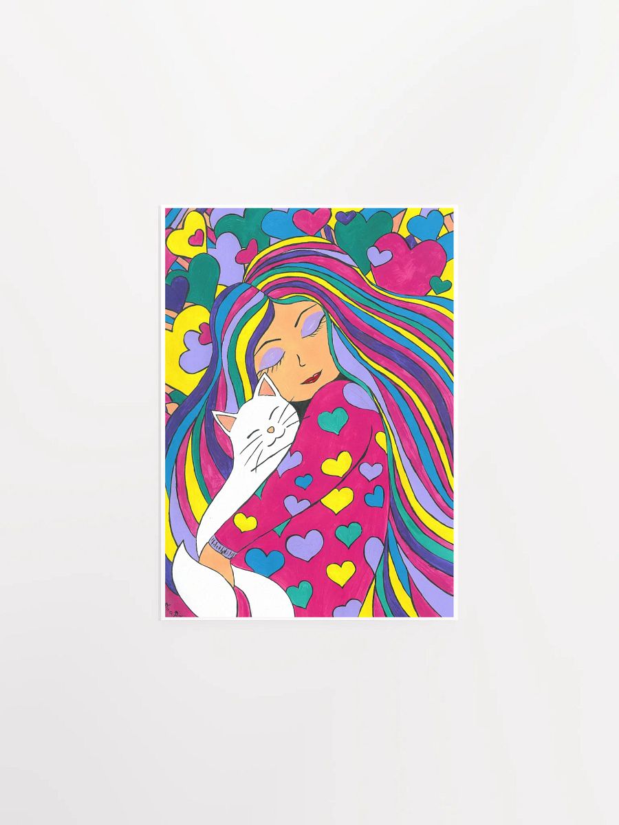 Girl with the white cat - (art by Dina R.) - acrylic painting picture - Enhanced Matte Paper Poster (in) product image (3)
