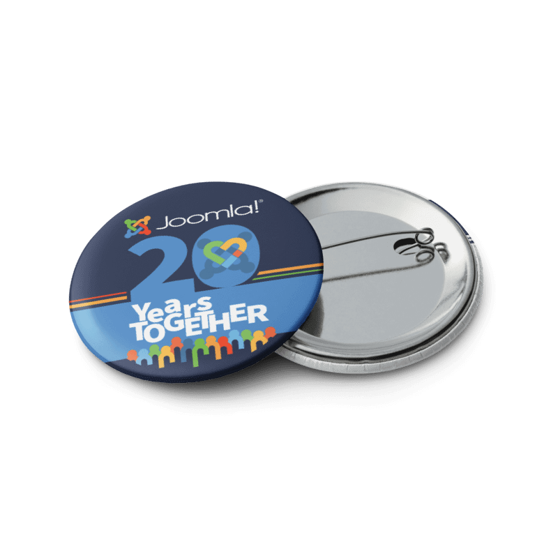 Joomla! 20th Anniversary Edition<br /> — Set of Pin Buttons — <br />2.25″ (56.25 mm) product image (3)