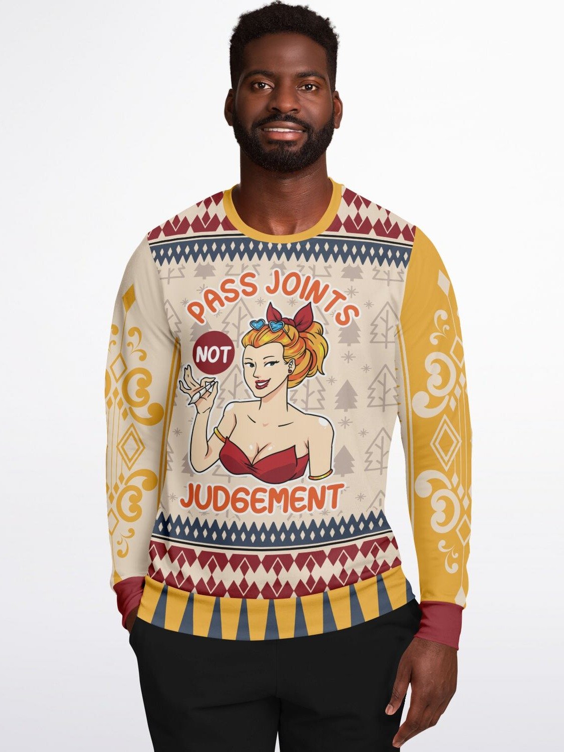 "Pass Joints Not Judgement" Sweatshirt | Retro Stoner Holiday Sweater | 420 Christmas Party Outfit product image (5)