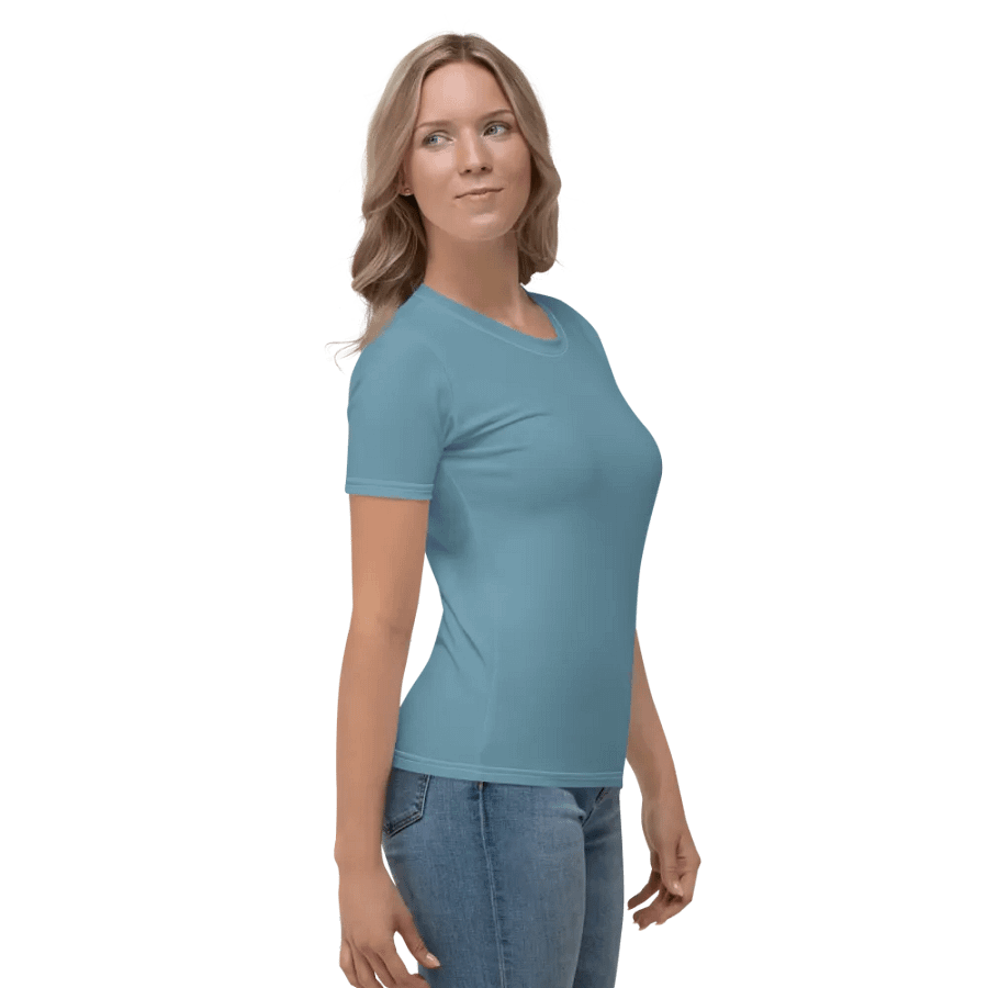 Plain Medium Light Blue Soft Summer Women's Crewneck Polyester Heavyweight Premium T-Shirt by Treasure Pie product image (6)