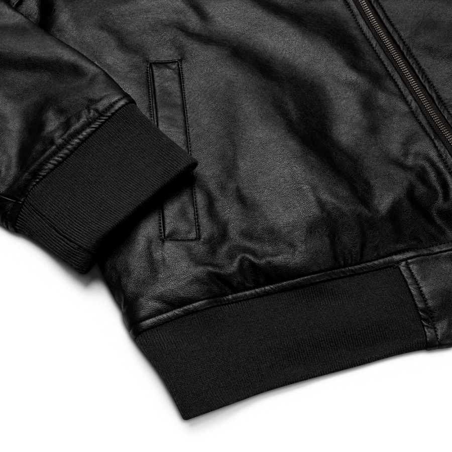 Embroidered Modern Minimalist Faux Leather Bomber Jacket product image (9)