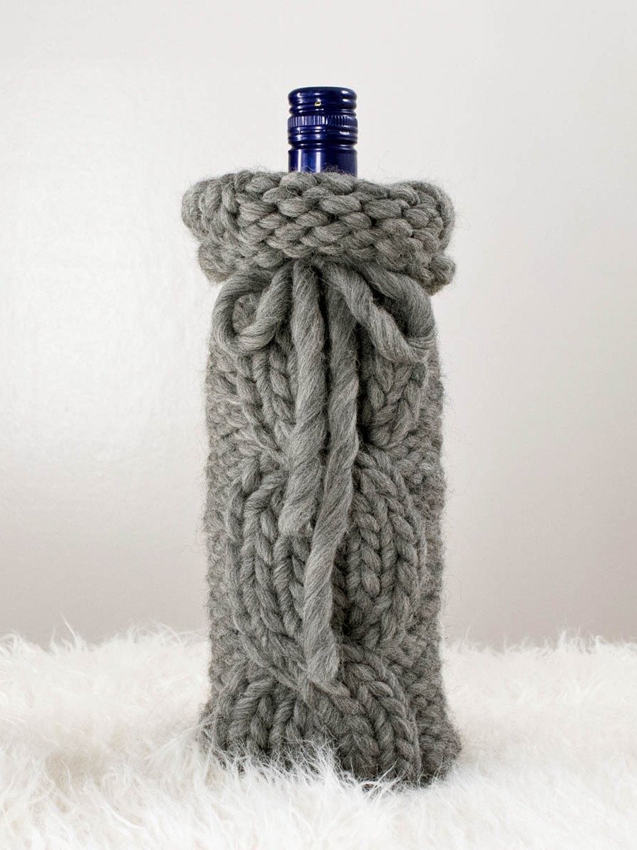 Cable Knit Wine Bottle Cover Knitting Pattern - Jolly product image (1)