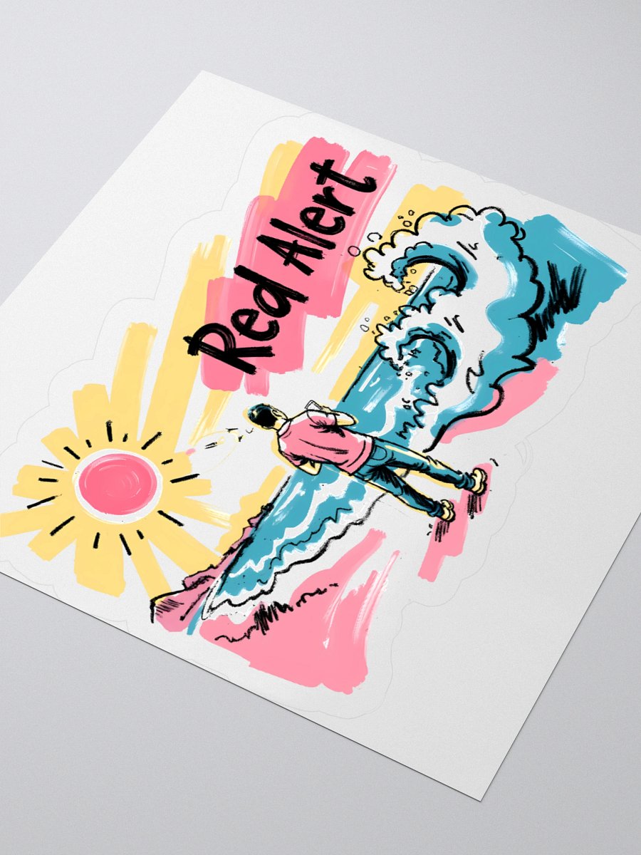 Red Alert Beach Art Print – Sunset Danger Warning Sticker product image (8)