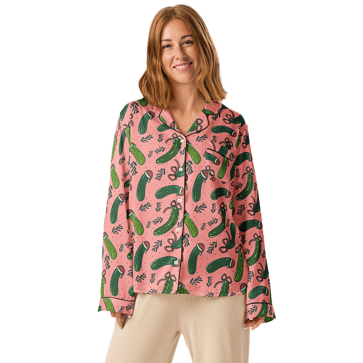 Funny Christmas Pickles Pattern Pyjama Shirt, Pink product image (2)
