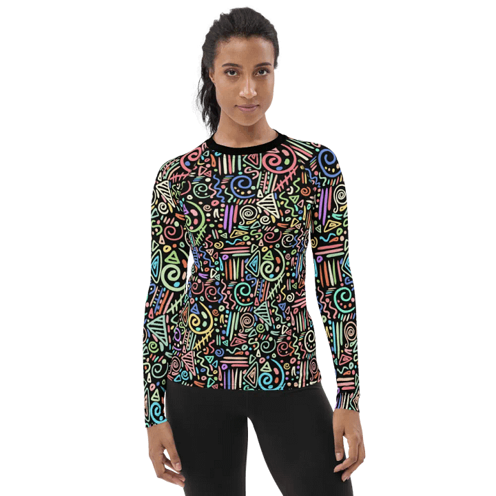 Vibrant African Doodle: All-Over Print Women's Rash Guard product image (1)