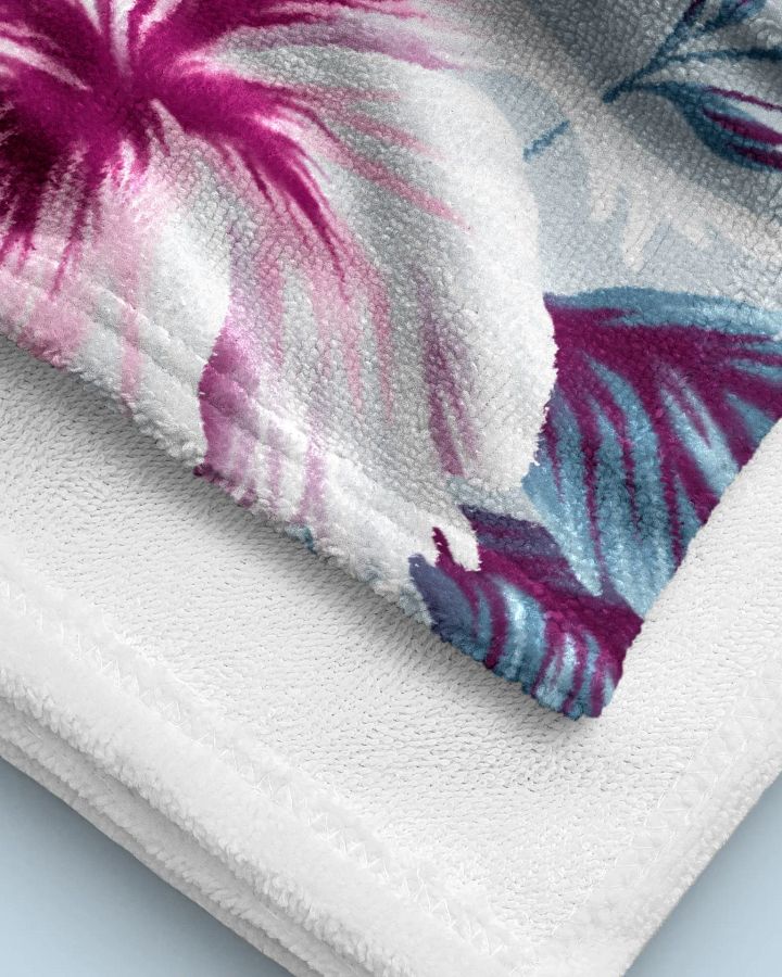 Beach Towel - Hibiscus & Butterflies / Light Blue & Pink product image (2)