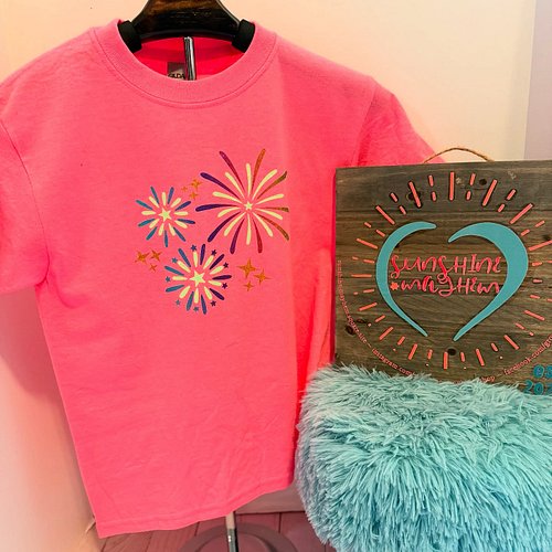 As promised, the smallest child picked a neon pink shirt with “mint chocolate chip green”, sparkly orange, and “magical rainb...