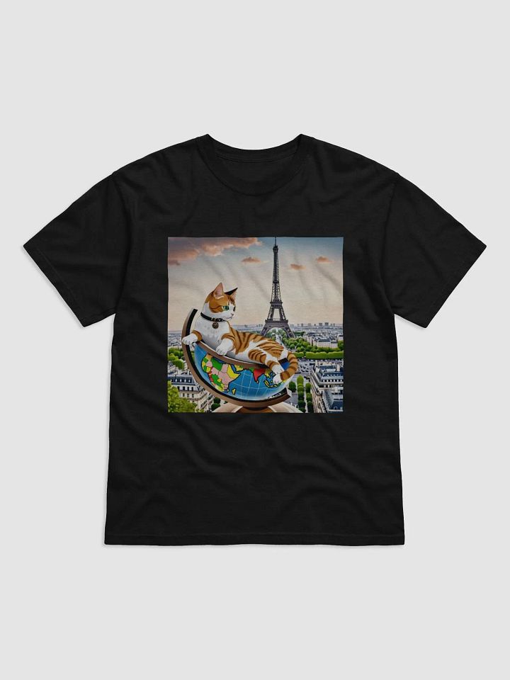 Whimsical Parisian Cat Globe T-Shirt product image (1)
