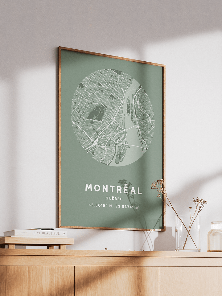 Montreal Street Map Poster – Sage Green Minimalist Circular City Art product image (2)
