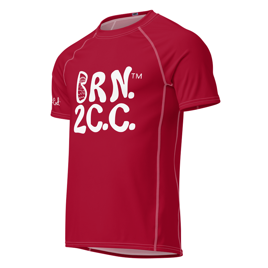 BRN.2C.C.™/BOURNE to Cape Cod™ | Men’s Performance Rash Guard | Recycled UPF 50+ Surf Shirt | White Logos on Cranberry Red product image (1)