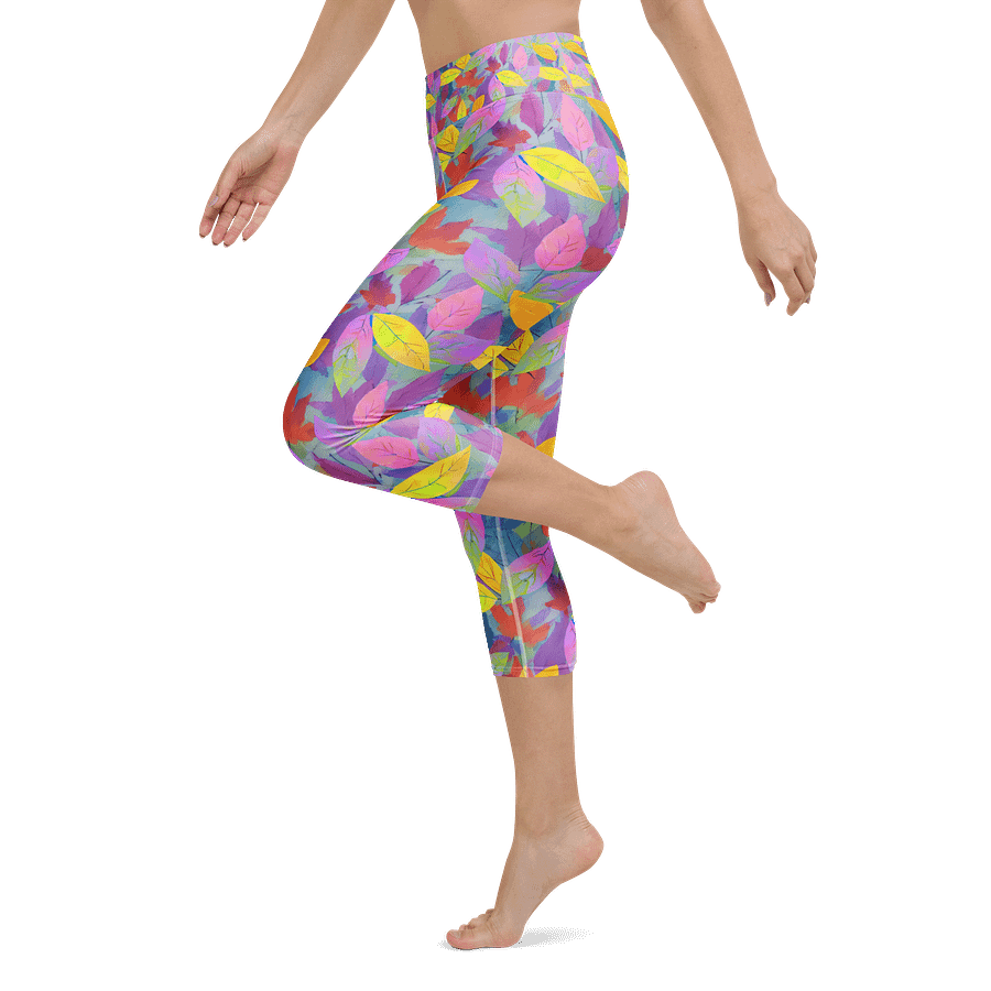Yellow Pink Leaves Capri Leggings product image (5)