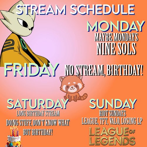 HEY Sorry its been roughly... a decade since my last post 🙂 BUT

Schedule for this week is here and I might add some stuff at...