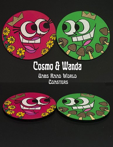 Cosmo & Wanda Mushroom Flower Coaster Set💚💖☕️ 

One of the best childhood shows 🪄📺 If you grew up watching Nickelodeon after ...